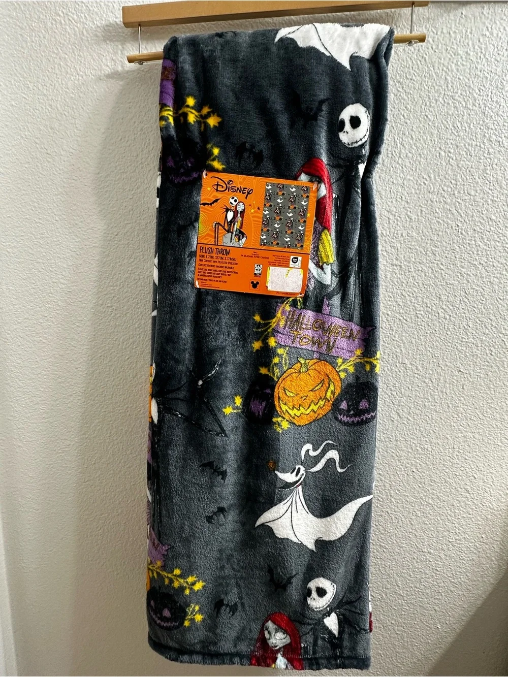 Disney The Nightmare Before Christmas Plush Throw - Gray, Orange, Black, White